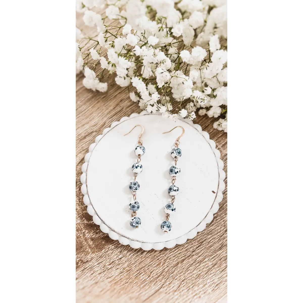 Blue and White Porcelain Drop Earrings - Rooted Home Goods