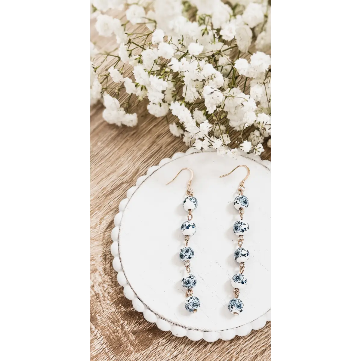 Blue and White Porcelain Drop Earrings - Rooted Home Goods