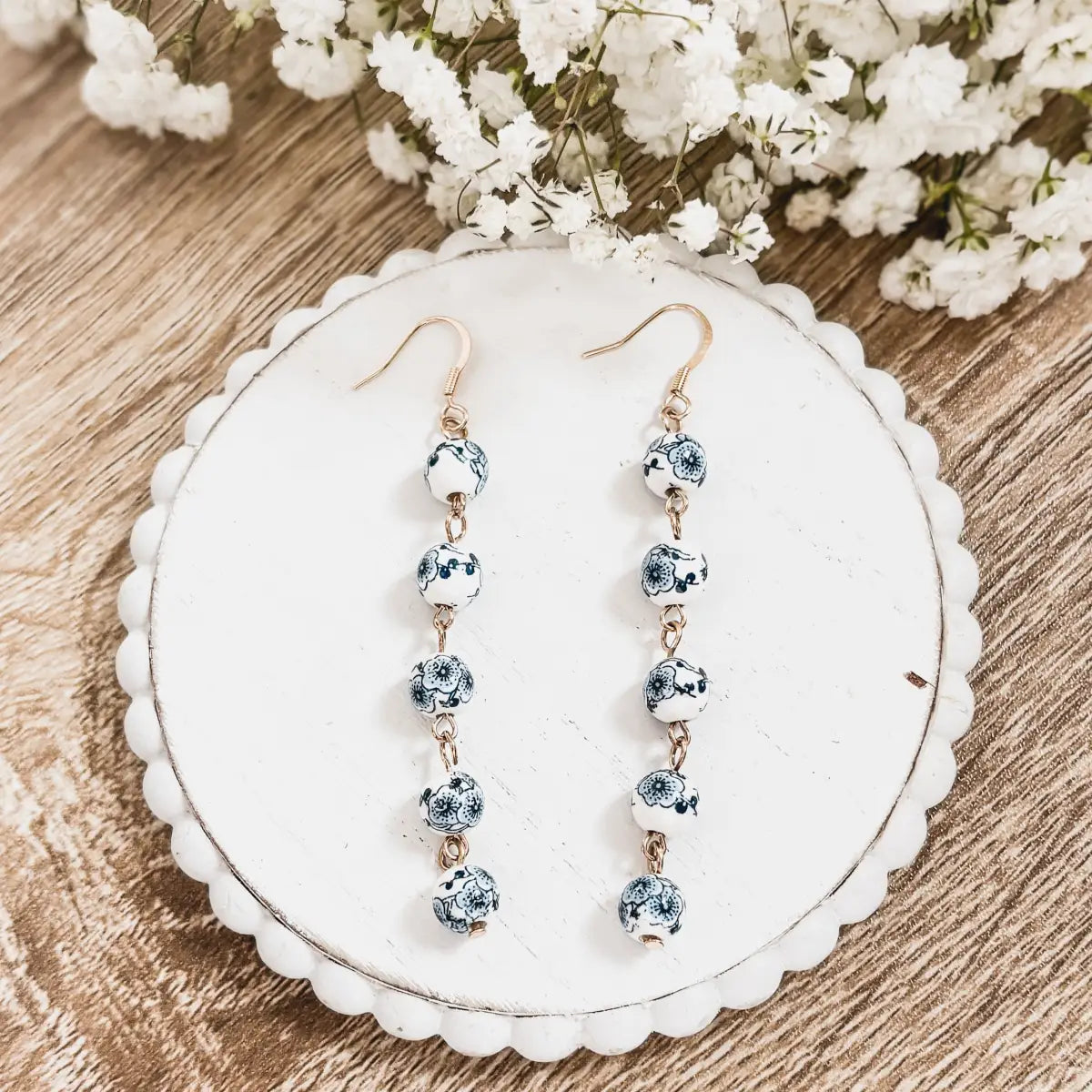 Blue and White Porcelain Drop Earrings - Rooted Home Goods