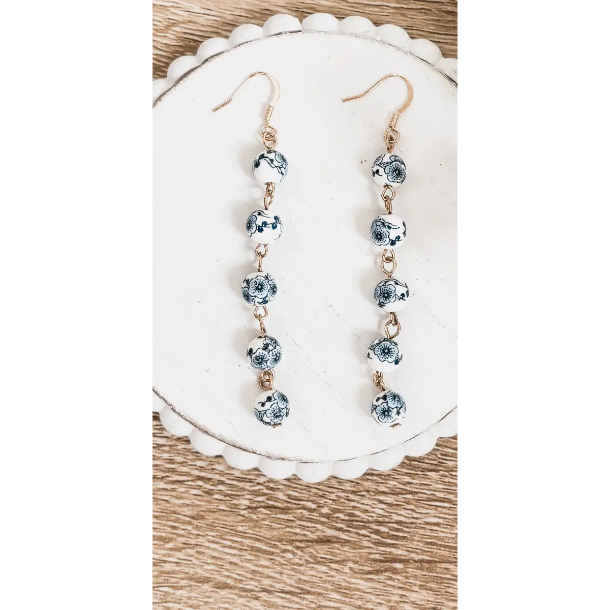 Blue and White Porcelain Drop Earrings - Rooted Home Goods