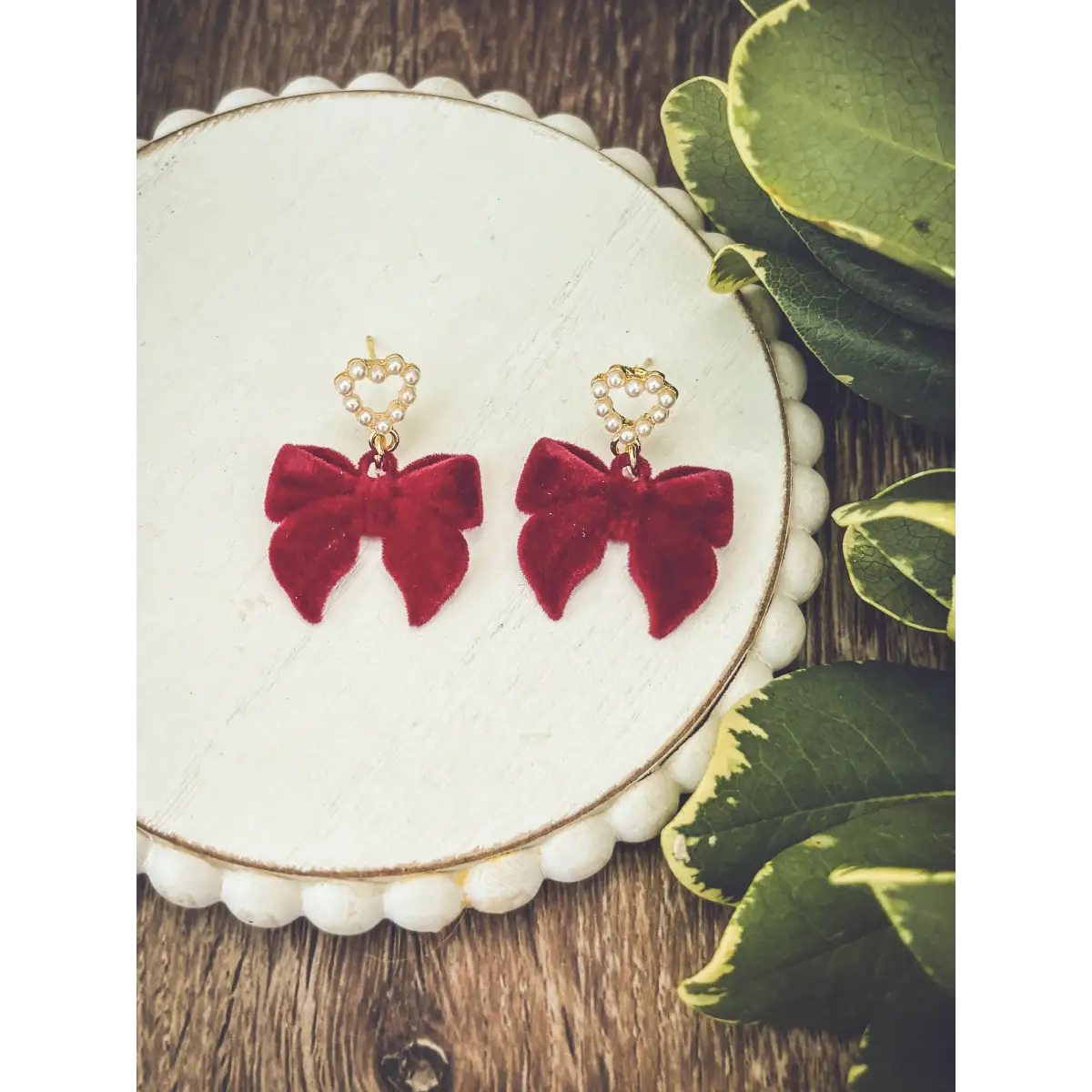 Red Bow and Heart Pearl Earrings - Rooted Home Goods