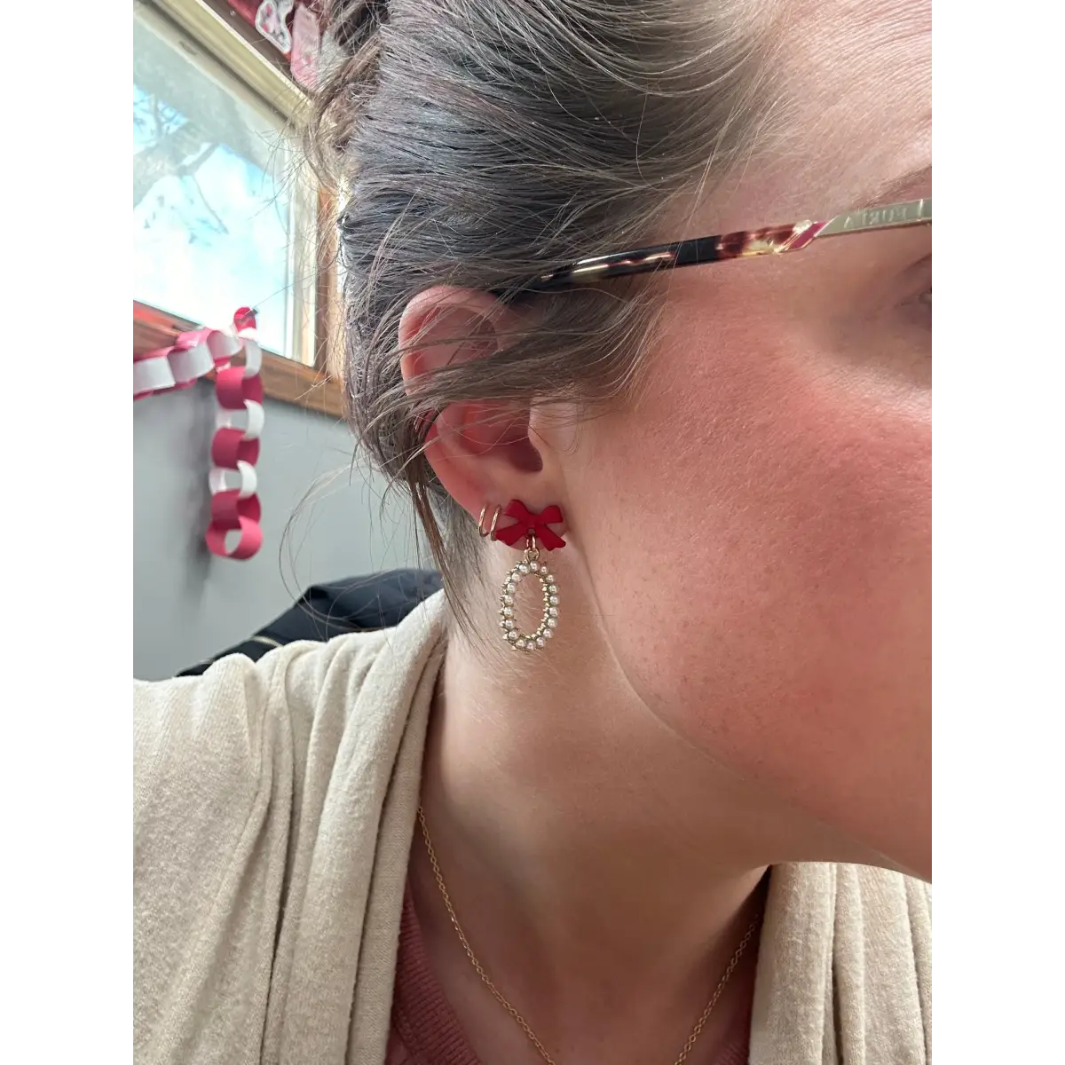 Red Bow and Pearl Earrings - Rooted Home Goods
