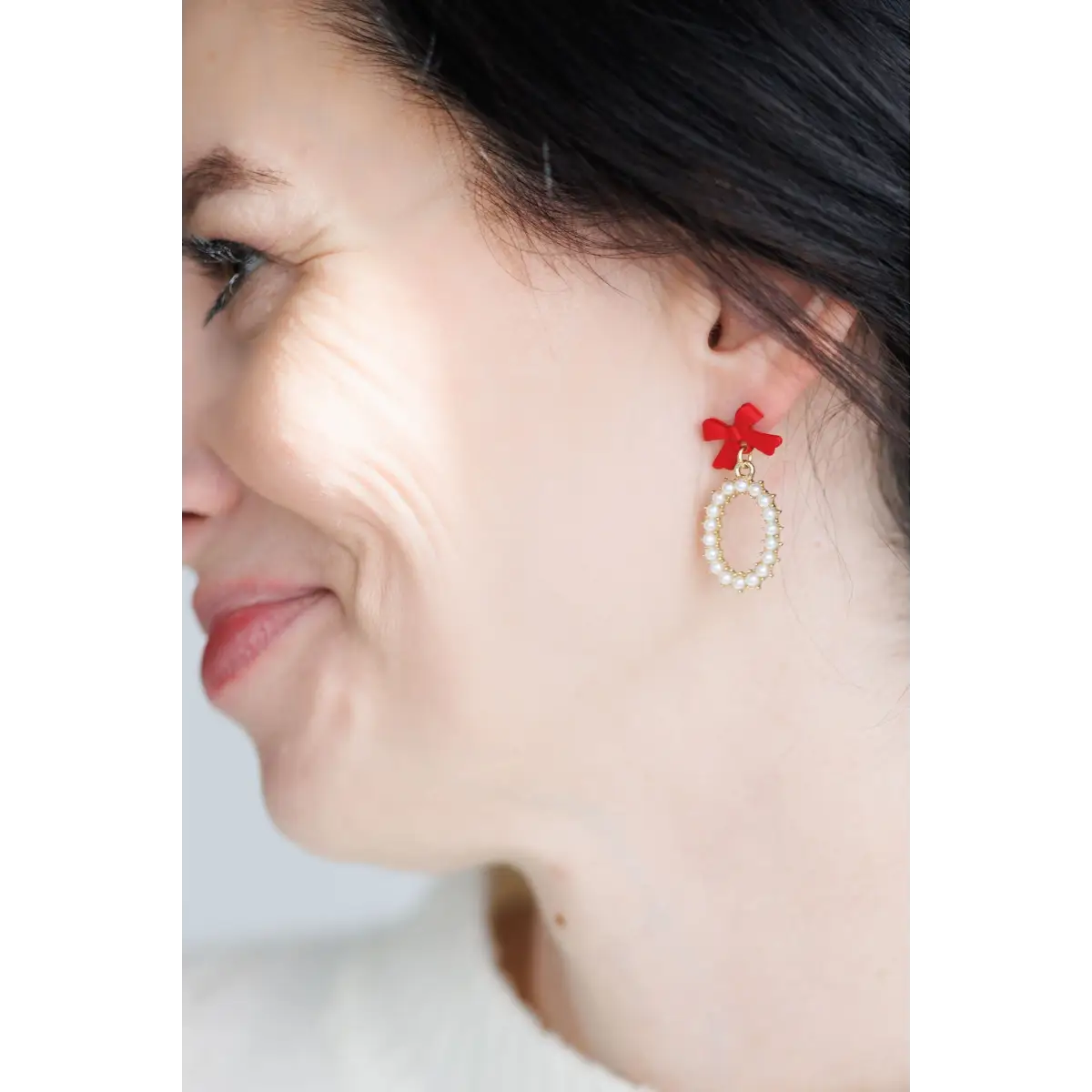 Red Bow and Pearl Earrings - Rooted Home Goods