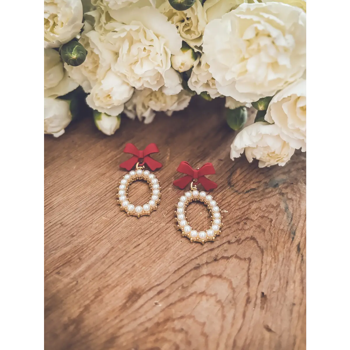 Red Bow and Pearl Earrings - Rooted Home Goods