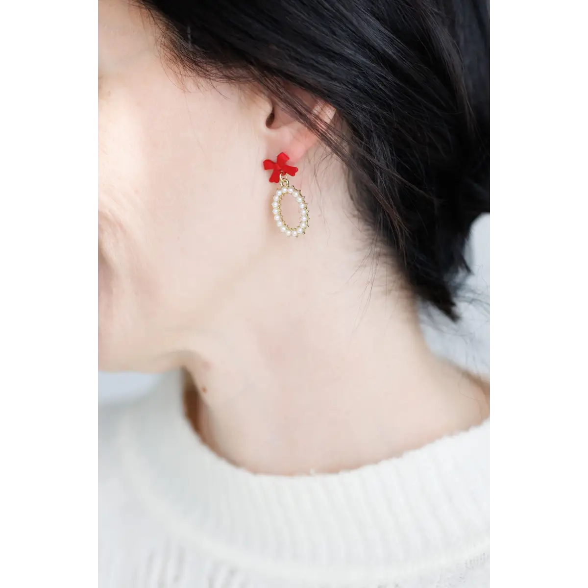 Red Bow and Pearl Earrings - Rooted Home Goods