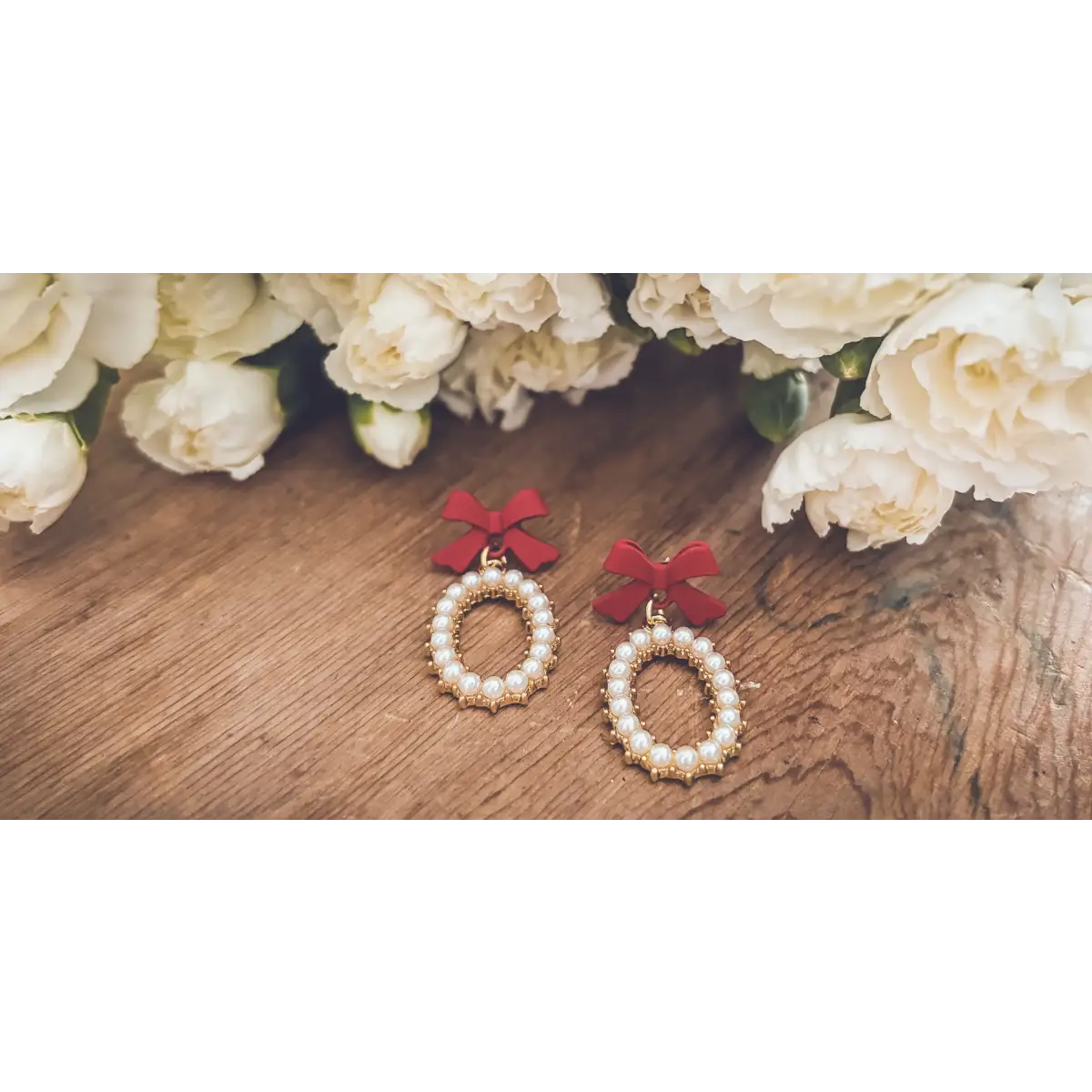 Red Bow and Pearl Earrings - Rooted Home Goods