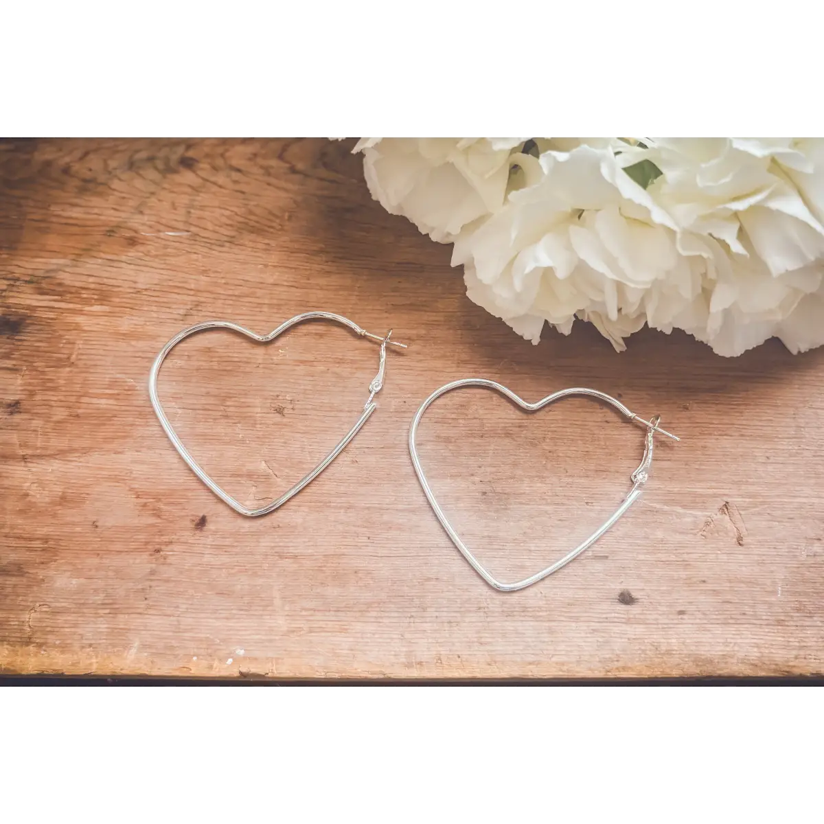 Silver Heart Hoop Earrings - Rooted Home Goods