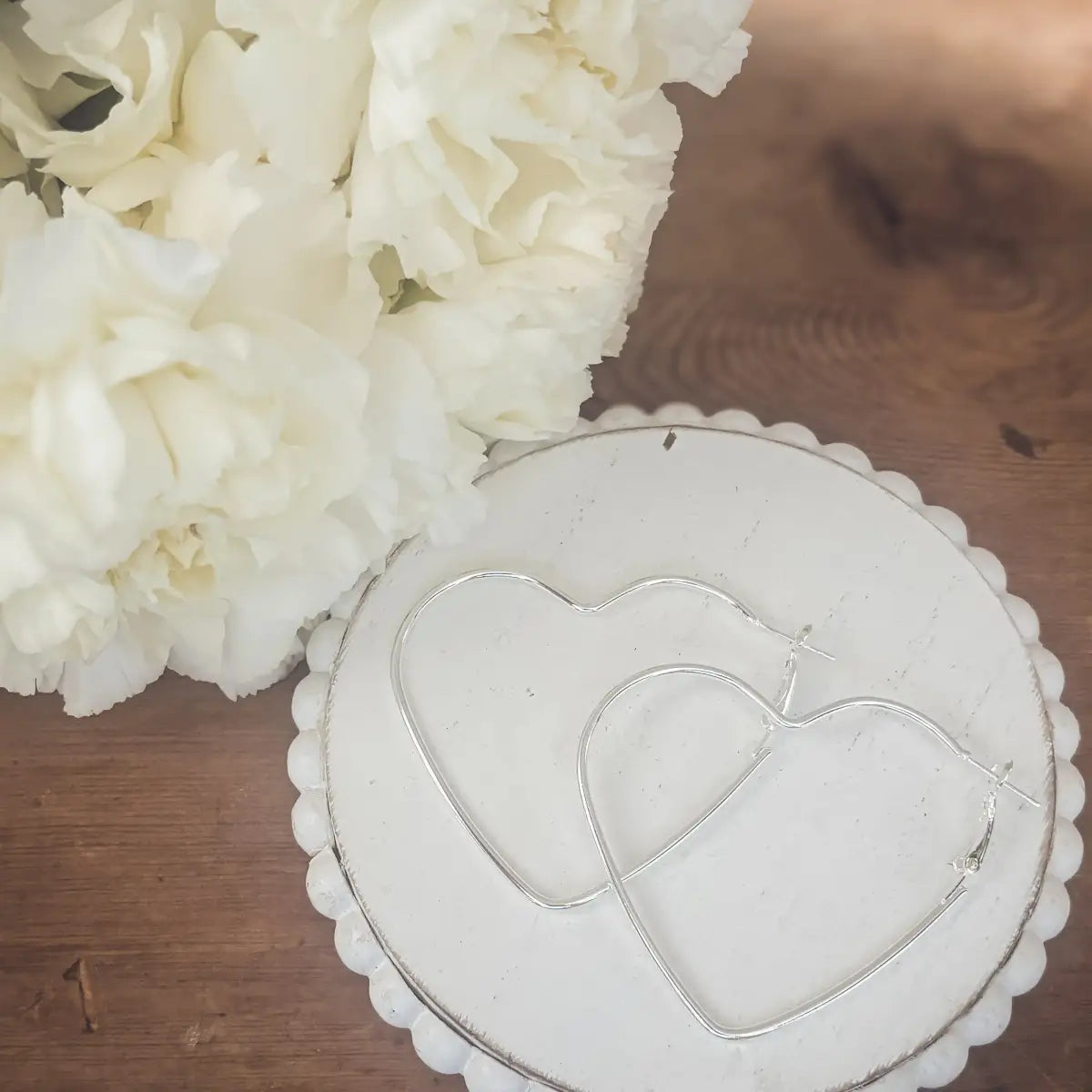 Silver Heart Hoop Earrings - Rooted Home Goods