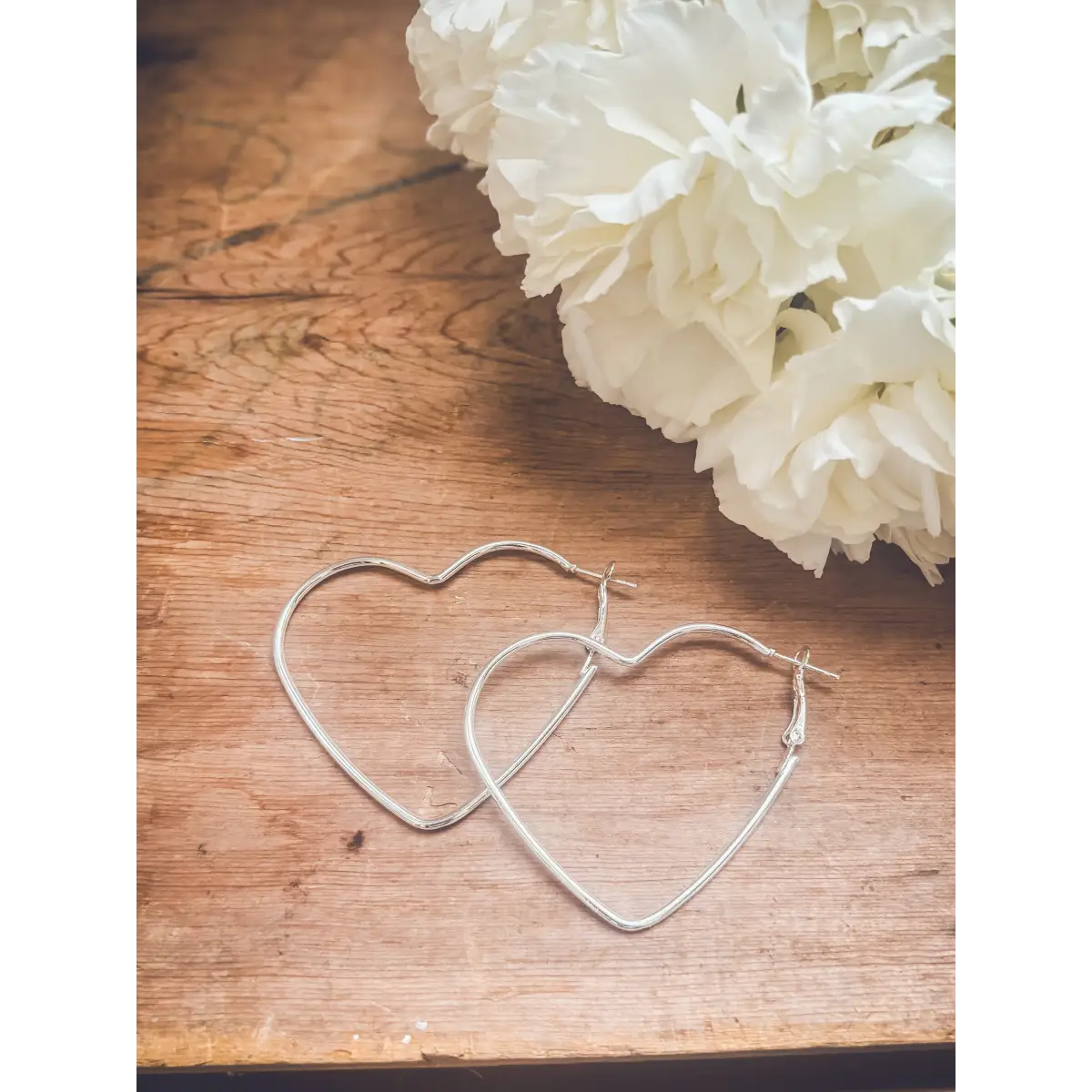Silver Heart Hoop Earrings - Rooted Home Goods