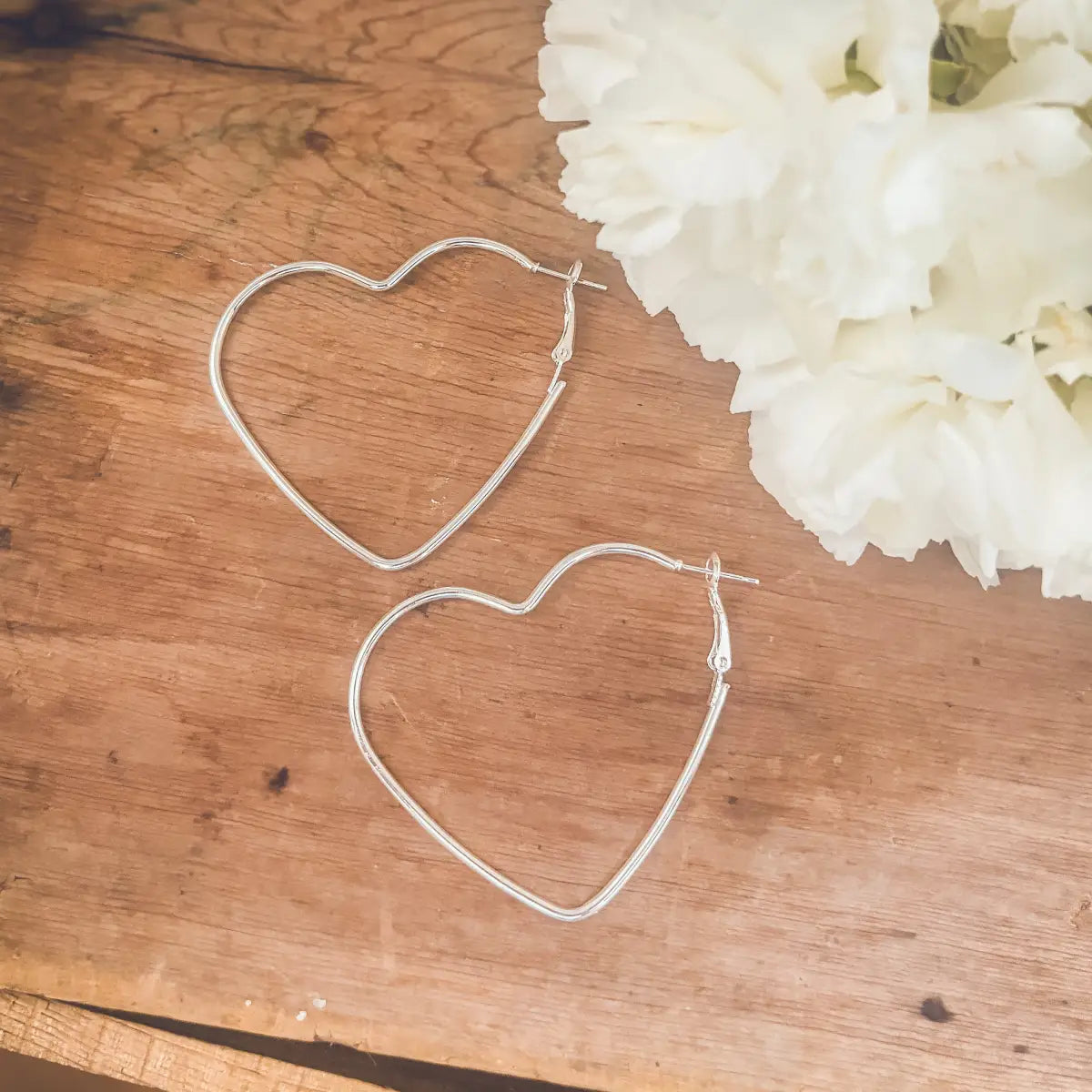 Silver Heart Hoop Earrings - Rooted Home Goods