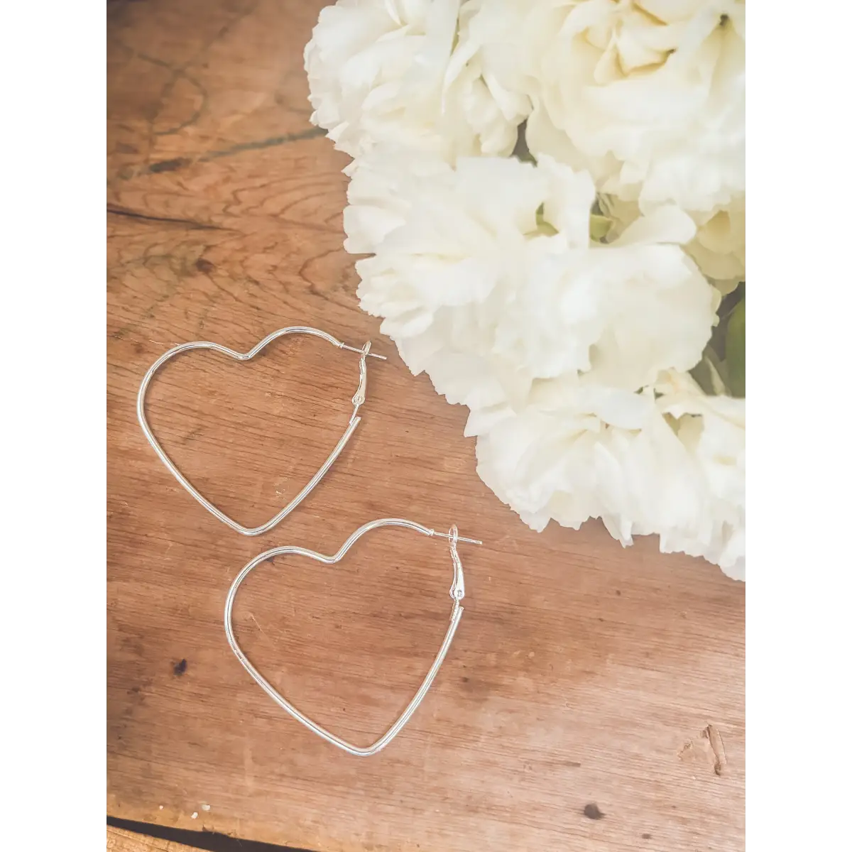 Silver Heart Hoop Earrings - Rooted Home Goods