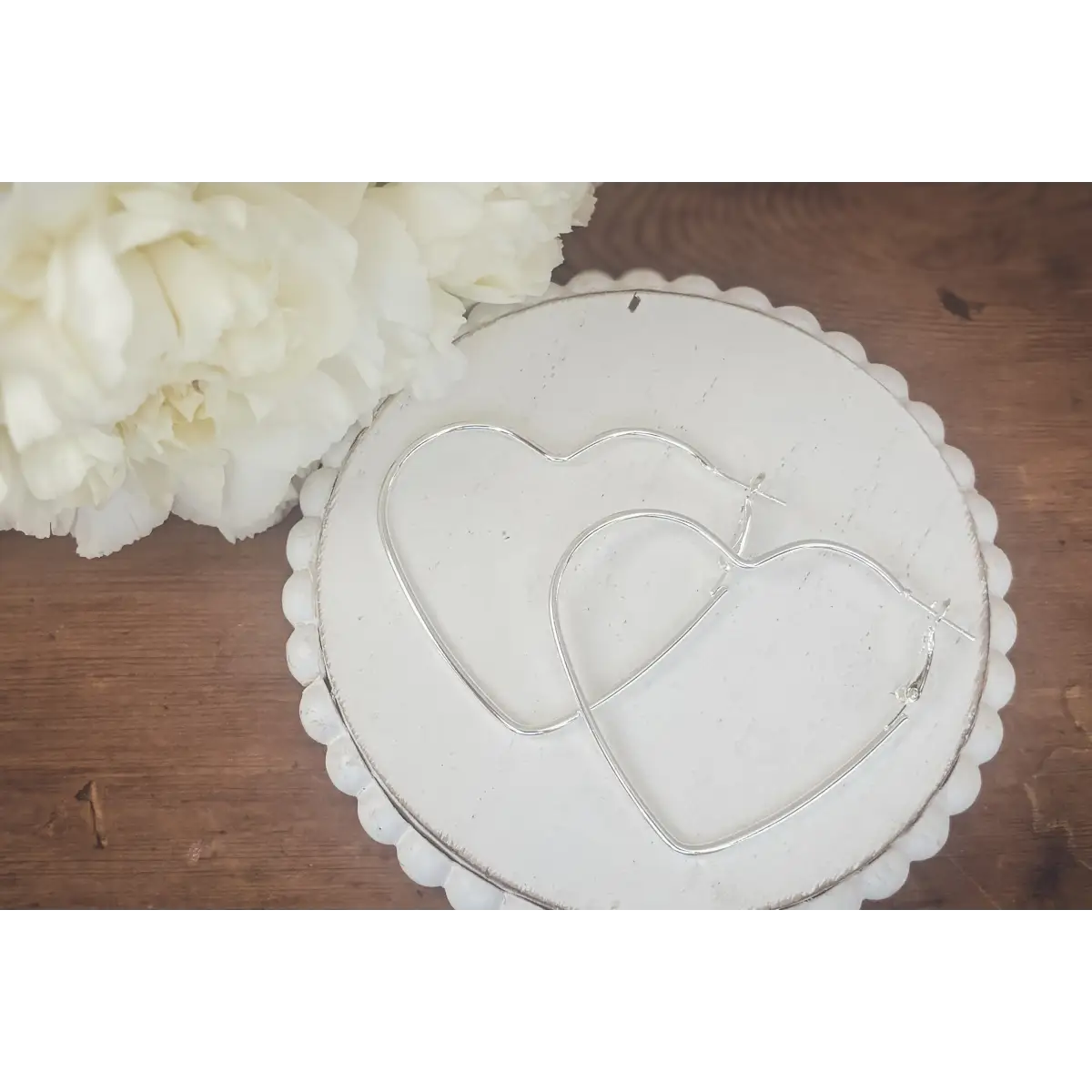 Silver Heart Hoop Earrings - Rooted Home Goods