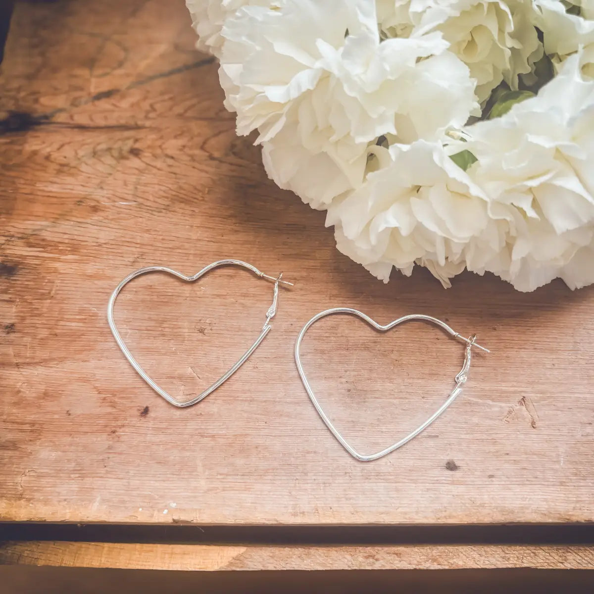 Silver Heart Hoop Earrings - Rooted Home Goods