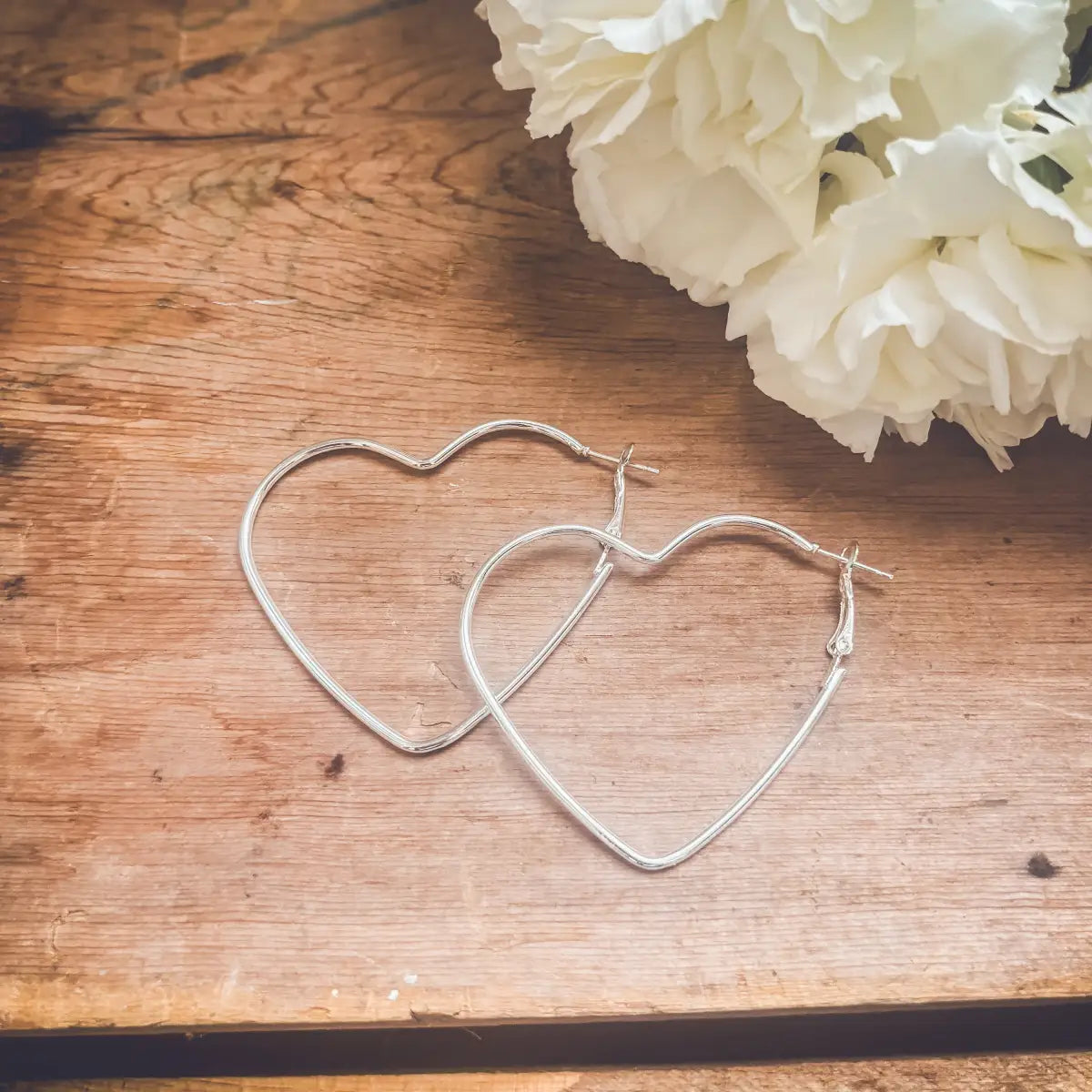 Silver Heart Hoop Earrings - Rooted Home Goods