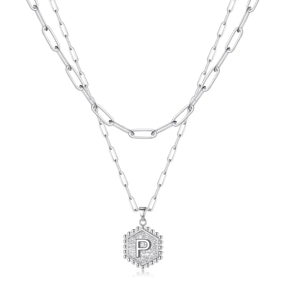 Beautiful Silver Layered Initial Necklaces (A-Z) - P - Rooted Home Goods