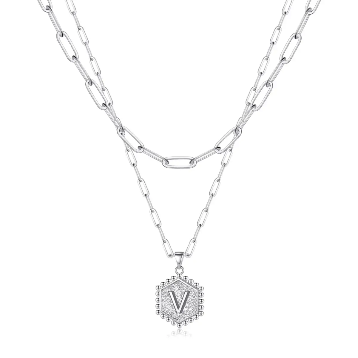 Beautiful Silver Layered Initial Necklaces (A-Z) - V - Rooted Home Goods
