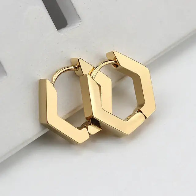 Hexagon Huggie Earrings - Rooted Home Goods