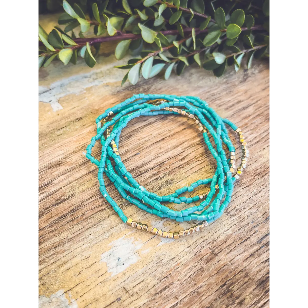 Turquoise Seed Bead Bracelet Set - Rooted Home Goods