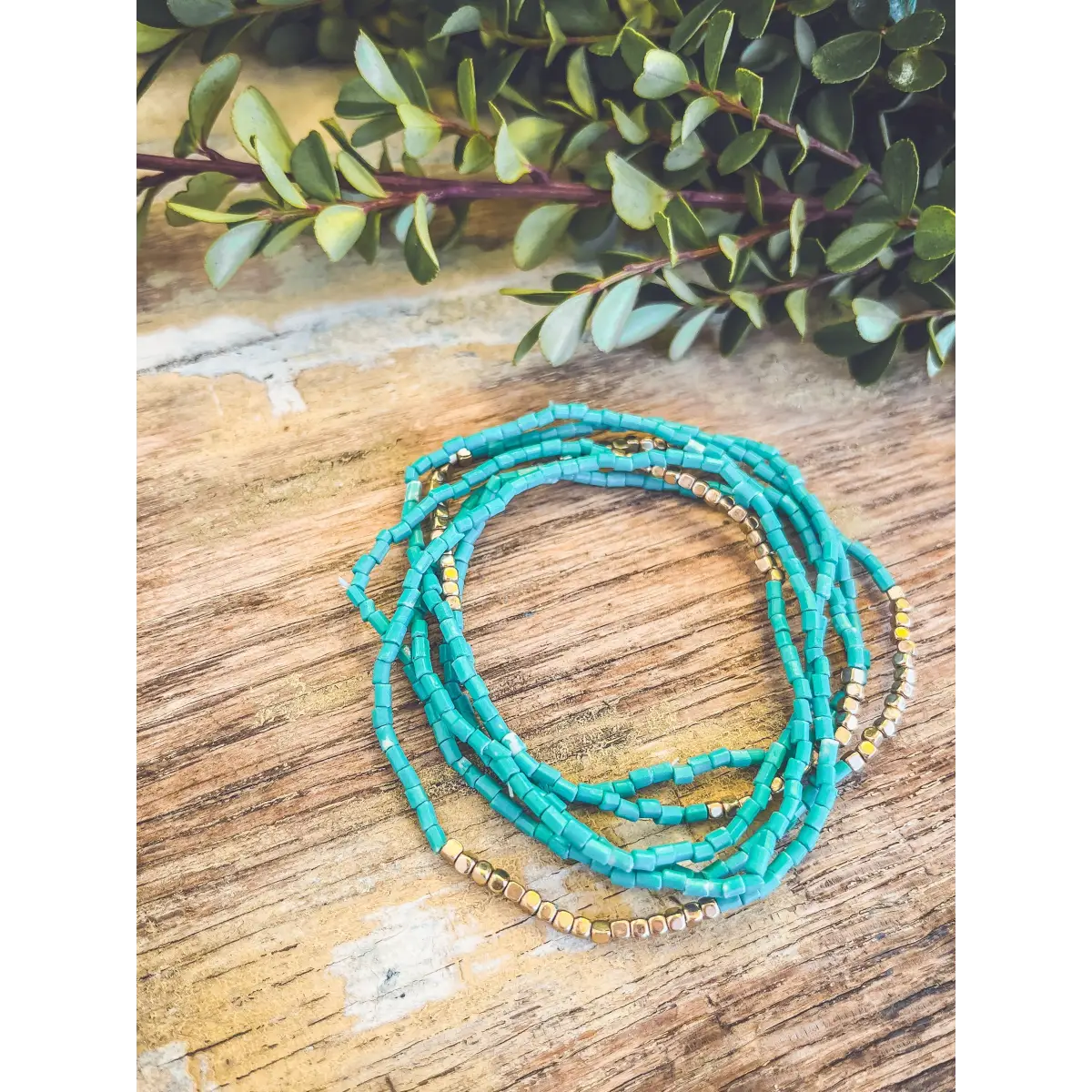 Turquoise Seed Bead Bracelet Set - Rooted Home Goods