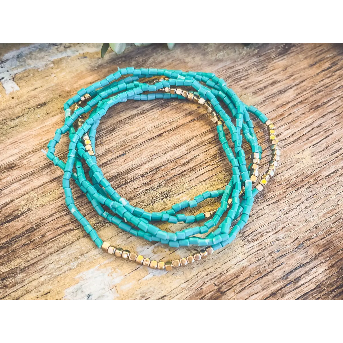 Turquoise Seed Bead Bracelet Set - Rooted Home Goods