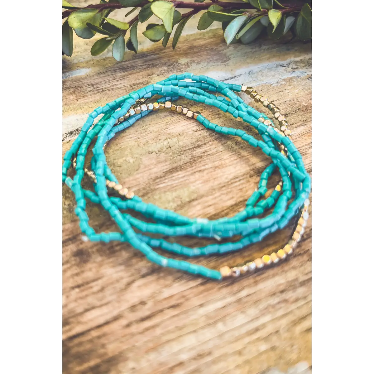 Turquoise Seed Bead Bracelet Set - Rooted Home Goods