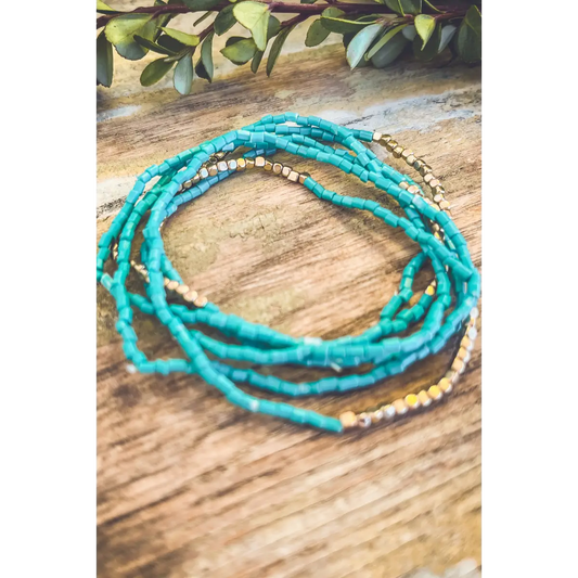 Turquoise Seed Bead Bracelet Set - Rooted Home Goods