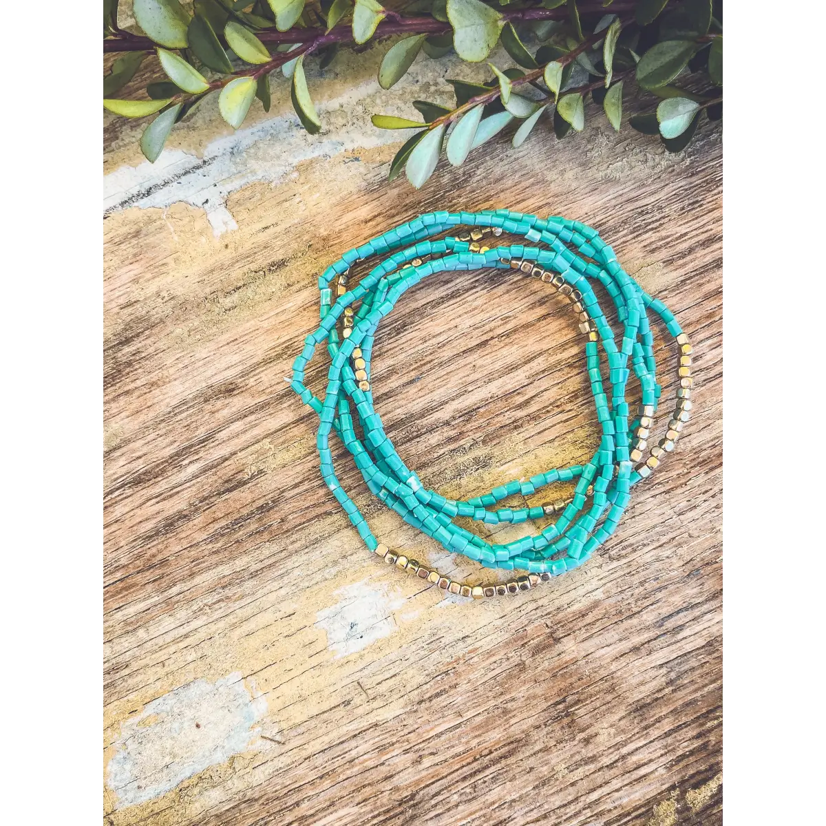 Turquoise Seed Bead Bracelet Set - Rooted Home Goods