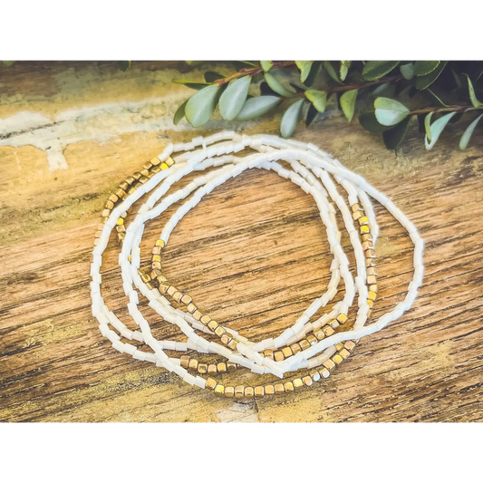 White Seed Bead Stacking Bracelet Set - Rooted Home Goods