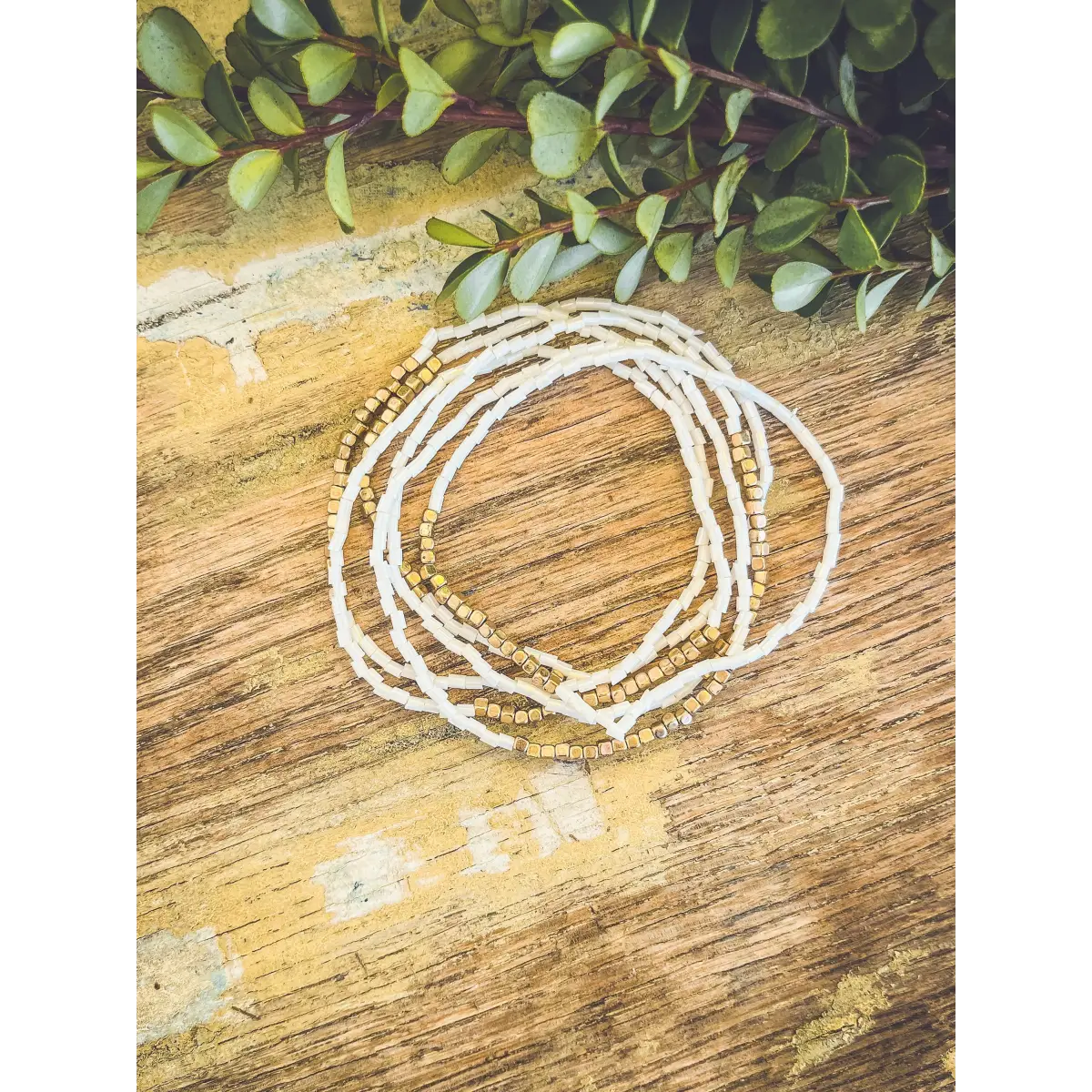 White Seed Bead Stacking Bracelet Set - Rooted Home Goods