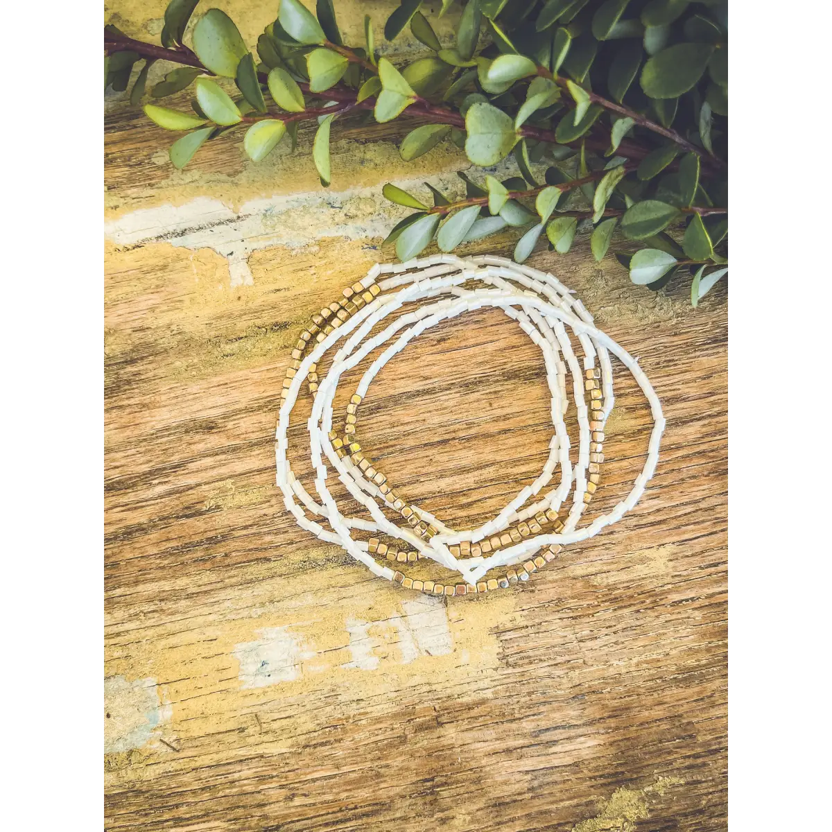 White Seed Bead Stacking Bracelet Set - Rooted Home Goods