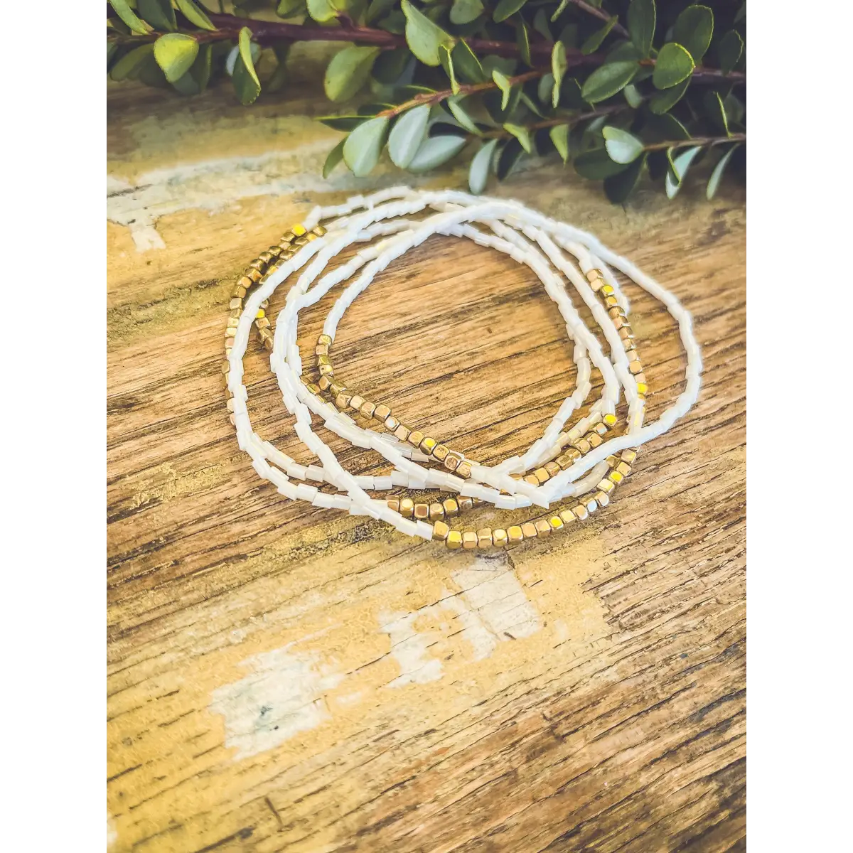 White Seed Bead Stacking Bracelet Set - Rooted Home Goods