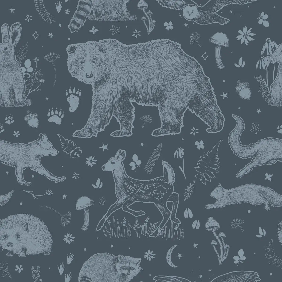 Beckett Wallpaper - Bears and Forest Animals - by Brittany Polatis Design - Sample 1 foot by 1 foot / Blue - Loomwell