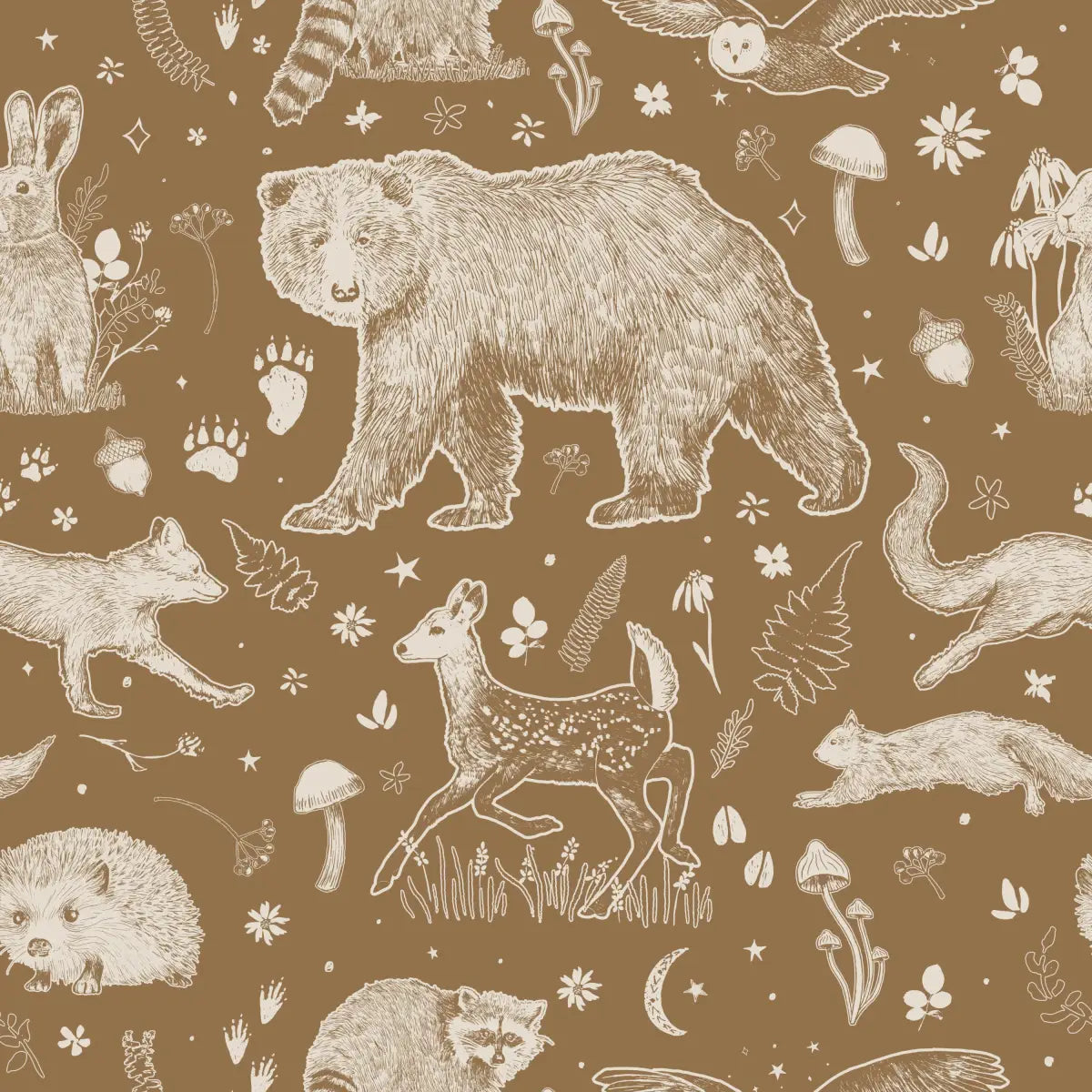 Beckett Wallpaper - Bears and Forest Animals - by Brittany Polatis Design - Sample 1 foot by 1 foot / Mustard