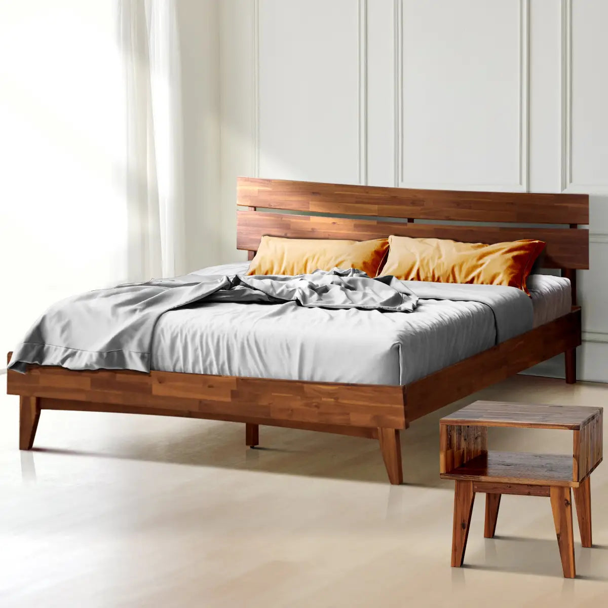Bed Frame & Nightstand Set - Acacia Aurora - Stylish Bedroom - Megsu