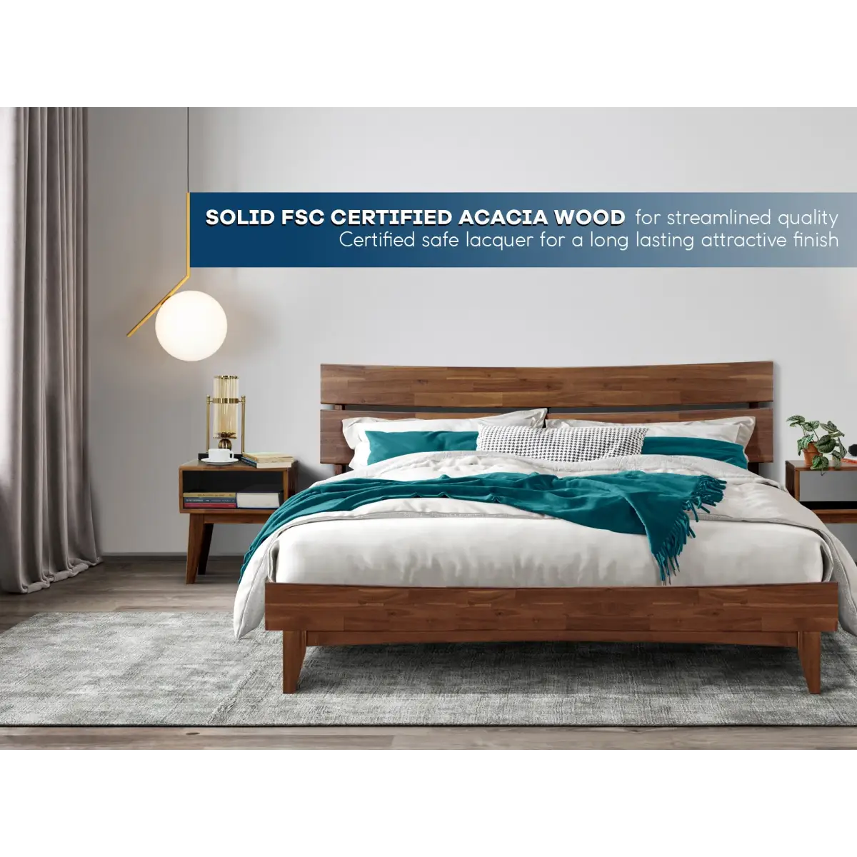 Bed Frame & Nightstand Set - Acacia Aurora - Stylish Bedroom - Megsu