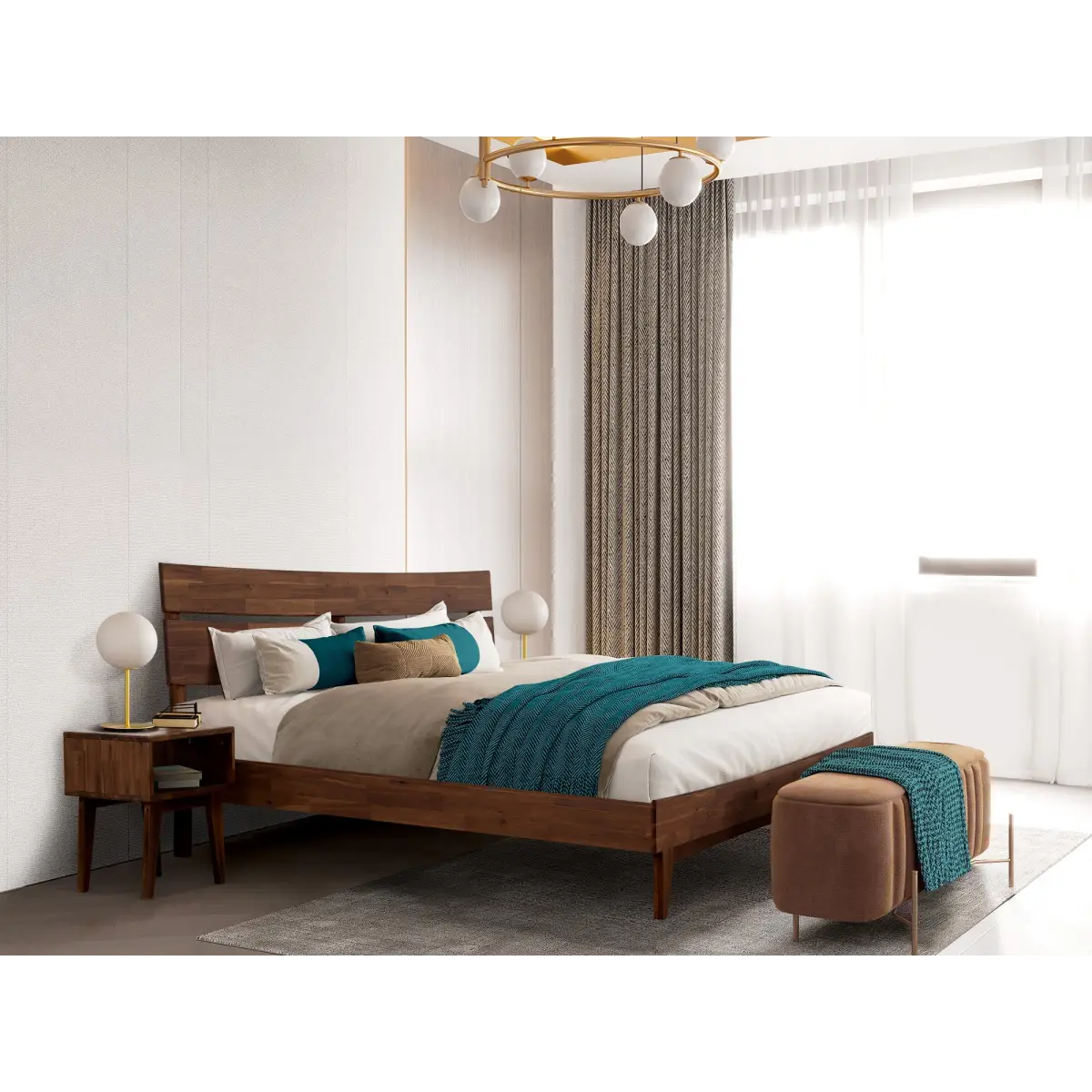 Bed Frame & Nightstand Set - Acacia Aurora - Stylish Bedroom - Megsu