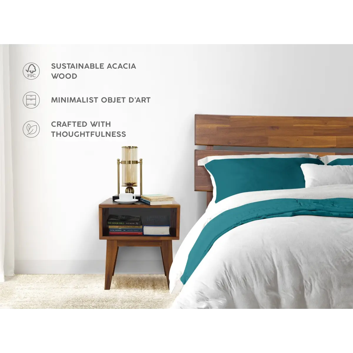 Bed Frame & Nightstand Set - Acacia Aurora - Stylish Bedroom - Megsu