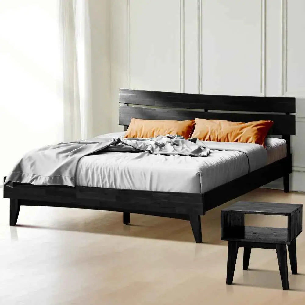 Bed Frame & Nightstand Set - Acacia Aurora - Stylish Bedroom - Megsu