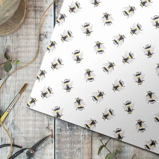 Bee Gift Wrap - Set of 3 Sheets - Toasted Crumpet (US Duties Paid)