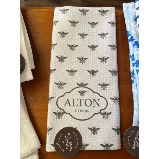 Bee Waffle Weave Towel - Alton Illinois - Indigo Tangerine
