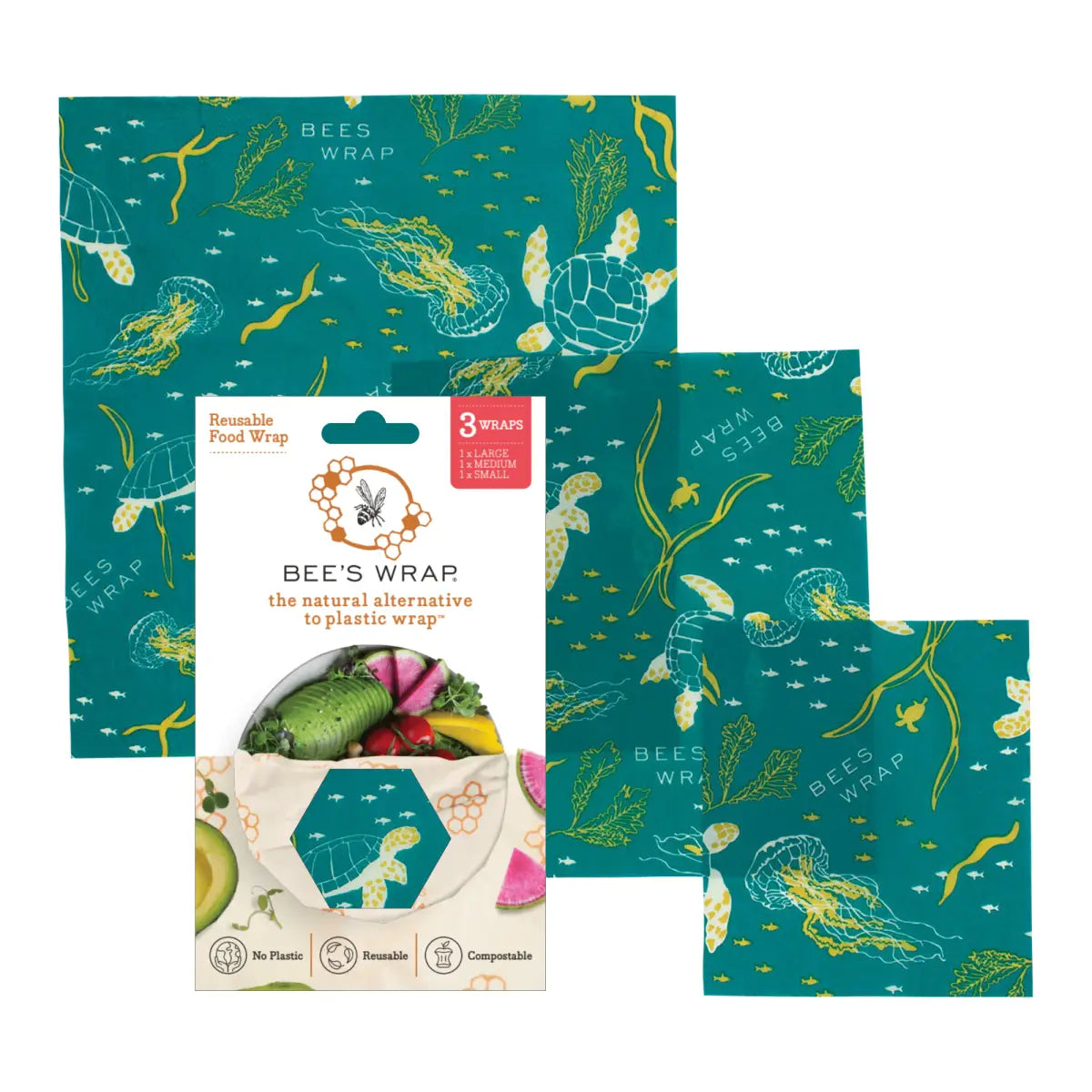 Beeswax Food Wraps - Oceans - 3 pack - Bee’s Wrap
