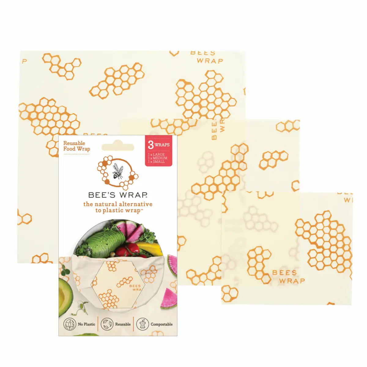 Beeswax Food Wraps - Honeycomb - Pack of 3 - Bee’s Wrap