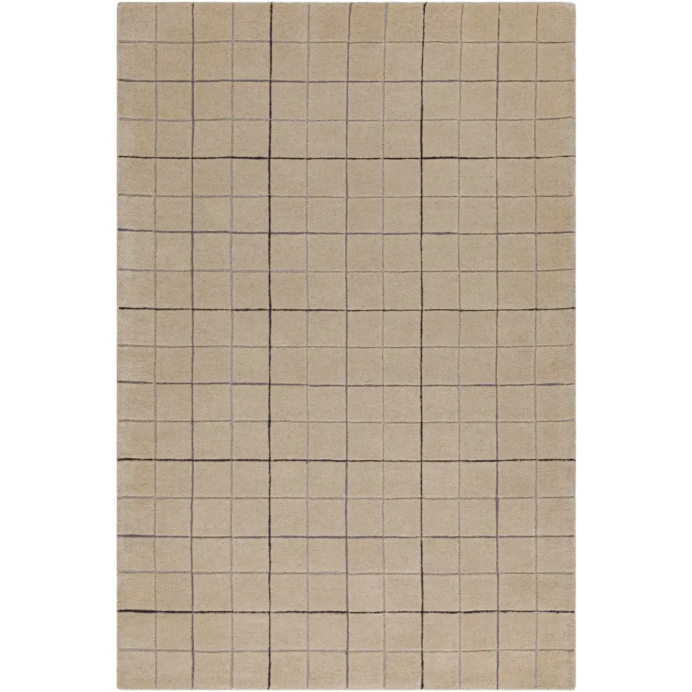 Beige Check Plaid Wool Area Rug - 5’ x 7’6’’ Rectangle - Boutique Rugs