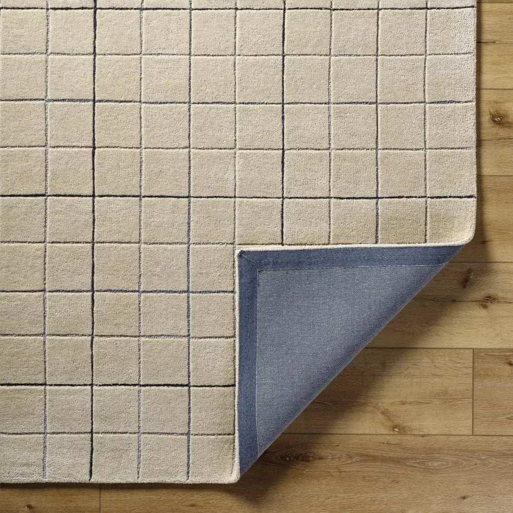 Beige Check Plaid Wool Area Rug - Boutique Rugs