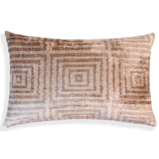 Beige Geometric Silk Velvet Pillow 16x24 Handmade Luxury Cushion - Canvello