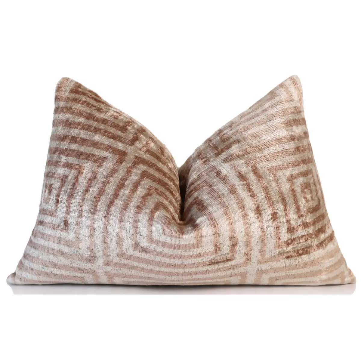 Beige Geometric Silk Velvet Pillow 16x24 Handmade Luxury Cushion - Canvello