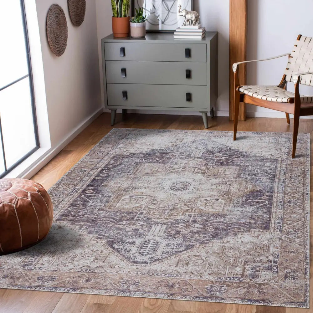 Beige Rosman Washable Area Rug - Boutique Rugs