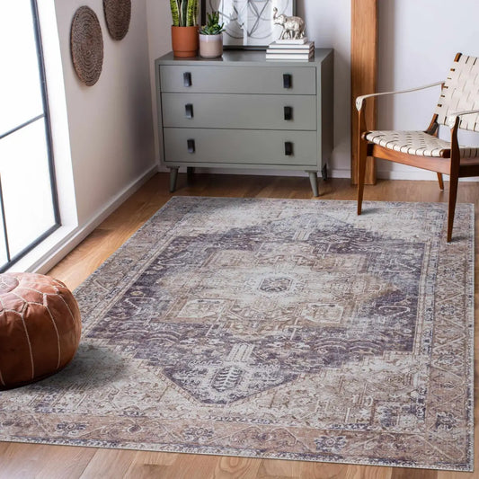 Beige Rosman Washable Area Rug - Boutique Rugs