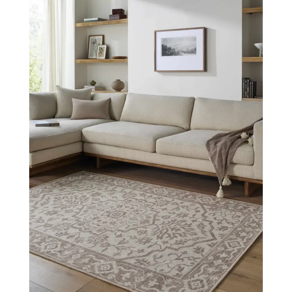 Beige Traditional Washable Wool Area Rug - Boutique Rugs