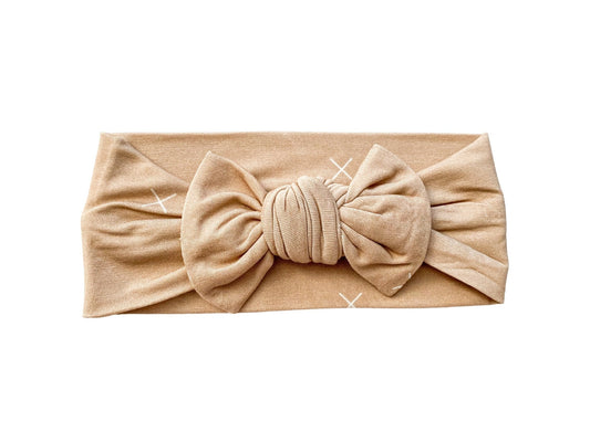 Knotted Headband - Beige X’s - Harp Angel Boutique